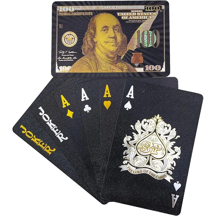 Kişiselleştirilmiş İspanyol oyun kartları ön ve arka baskı plastik altın damgalama Poker kartları