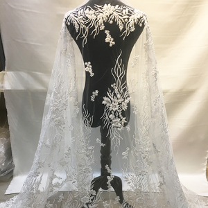 Sang trọng lưới ren váy vải hoa 3D hạt sequin thêu ren ngọc trai beading Trắng Ren Vải đám cưới - Product Image 1