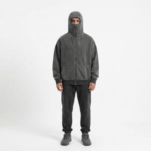 Sweat à capuche cagoule ninja vintage en molleton 100 % coton pour homme, personnalisé OEM, imprimé sérigraphié, entièrement zippé, épaules tombantes, style streetwear, hiver - Product Image 1