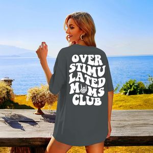 Yuyiify Oversized T-Shirt Women Plus Size 100% Cotton Graphic <b>Tee</b> Overstimulated Moms Club Skeleton Print Funny Mom Top - Product Image 2