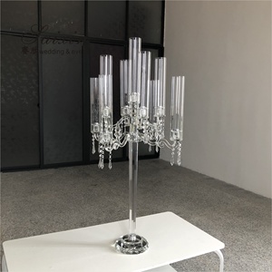 ZT-105 Candélabre à 9 bras <span class=keywords><strong>en</strong></span> cristal avec prismes suspendus, centre de table haut de gamme pour mariage/événement, décoration pour banquet, fête, maison - Product Image 6