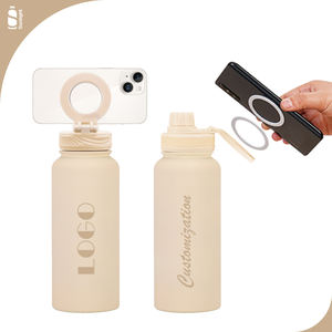 Blanc crème bouteille <span class=keywords><strong>de</strong></span> boisson magnétique support <span class=keywords><strong>de</strong></span> téléphone isolé gobelet flacon bouteille d'eau chaude et froide Logo 1L bouteille d'eau thermique - Product Image 1