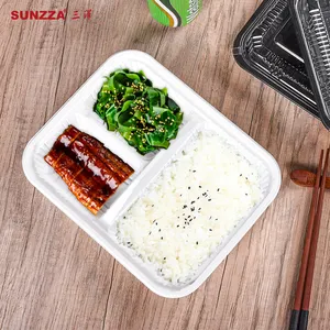 Disposable Plastic Bento Lunch Box For Microwavable PP With 3 Compartment