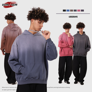 Sweat à capuche vintage délavé pour homme, 480 g/m², 100 % coton, coupe ample à épaules tombantes, motif uni, style hiver - Product Image 1