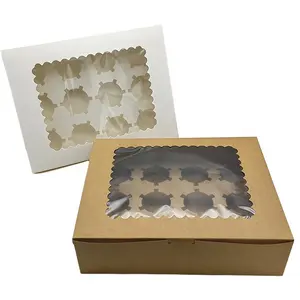 صندوق صغير لتعبئة الكعك مخصص للكعك الجاهز ورقي أبيض مفرغ به فتحتان