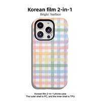 Coque de téléphone à motif à carreaux colorés pour 17 Pro avec recharge sans fil, couverture intégrale, antichoc, anti-traces de doigts