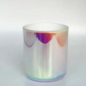 HONGYU 12oz Luxury White Glass Candle Jars Aura Round Bottom White Iridescent Candle Jar with lid for Wholesale