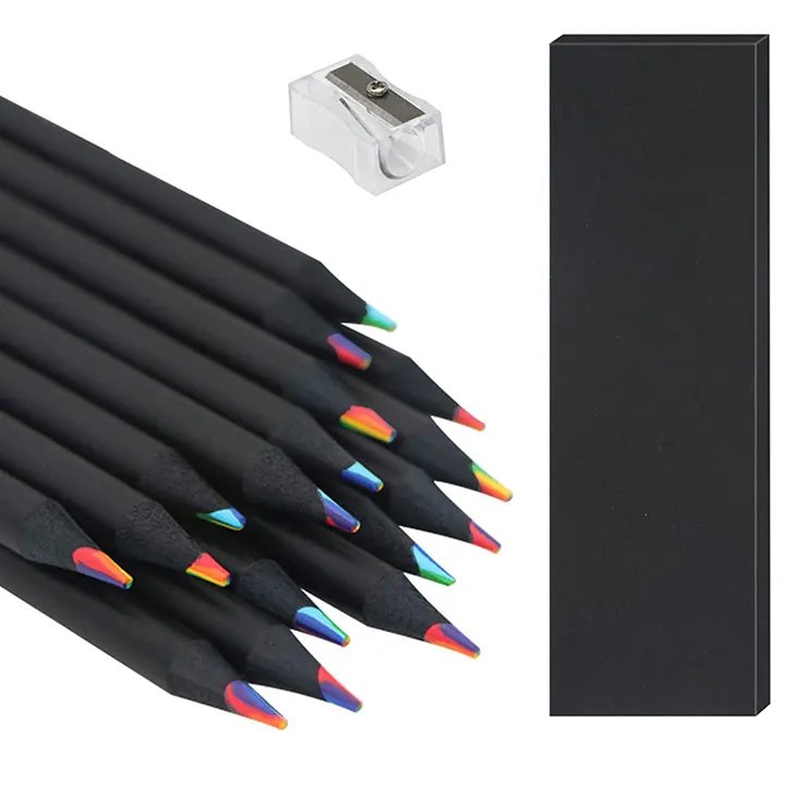 professional oil based pastel coloured pencils castle art supplies four colors in one round black wooden pencils set with box