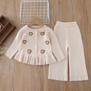 Set di Abbigliamento in Lana per Bambine, Stile Maillard, Completo a Due Pezzi Lavorato a Maglia, Autunno-Inverno 2025, Top e <span class=keywords><strong>Pantaloni</strong></span> Eleganti con Motivo Orsacchiotto - Product Image 5