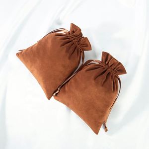 Pochette de rangement pour bijoux en velours marron 10*15 cm, style vintage, avec fermeture à cordon, sacs cadeaux pour souvenirs - Product Image 3