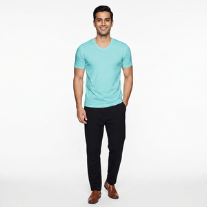 T-shirts d'été élégants pour hommes, hauts à col en V tendance avec manches courtes, 100% coton, coupe ample pour le sport décontracté - Product Image 1