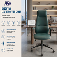 Chaise de bureau exécutive en cuir Aston à dossier haut - Appuie-tête ergonomique réglable, accoudoirs fixes, base pivotante chromée
