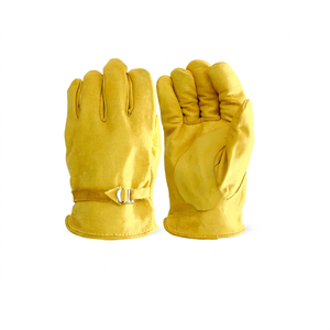 Yellow Leather Safety Gloves with Elastic Wristlet Anti-Slip Fireproof Waterproof Latex-Free Durable General Purpose - Product Image 1