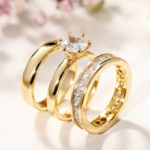 Set di Tre Anelli Classici con Zirconi a Sei Punte per Coppie, Gioielli Eleganti e alla Moda per Donne - Product Image 5