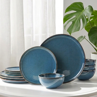 EKA 12 Pièces – Ensemble de Vaisselle en Grès Bleu Personnalisé – Assiettes et Bols en Céramique – Services de Table de Luxe