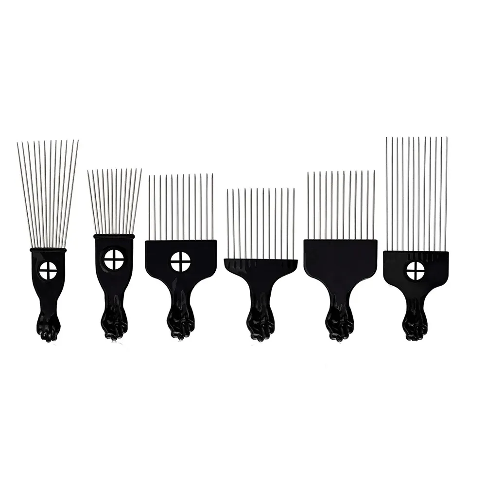 Black Fist Afro Pick Metal Wide Teeth Hair Comb For Volumizing Hair Styling Anti-static Comb Brush Detangling Comb Tools