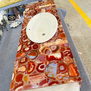 Lavabo de <span class=keywords><strong>Baño</strong></span> de Lujo con Retroiluminación, Cristal Rojo, <span class=keywords><strong>Calcedonia</strong></span>, Ágata, Piedra Translúcida, Encimera de Tocador - Product Image 5