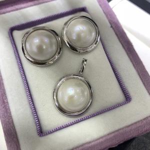 ชุดเครื่องประดับไข่มุกมาเบะน้ำทะเล เงินแท้ S925 ชุบทอง 24k ขนาดเส้นผ่านศูนย์กลาง 19.5-20 มม. เครื่องประดับชั้นดี - Product Image 2