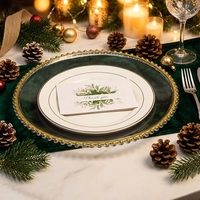 Assiettes de fête rondes en plastique rigide transparent de style européen avec bordure dorée pour salade et dessert