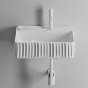Lavabo Artistico in Ceramica Bianca Lucida Cotta ad Alta Temperatura, 20 Pollici, Doppio Lavabo da Appoggio per <span class=keywords><strong>Bagno</strong></span> con Area di Drenaggio Integrata - Product Image 6