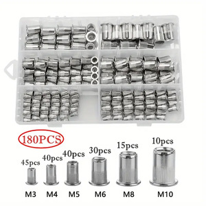 Jeu de écrous à rivets M3 M4 M5 M6 M8 M10 M12, zingués, moletés, à enfoncer, en acier de qualité A, norme IFI, 165 pièces - Product Image 3