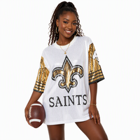 Gaun Pesta Jersey Payet Hitam dan Emas untuk Wanita Ukuran Plus New Orleans Saints, Gaun Kaos Payet Wanita