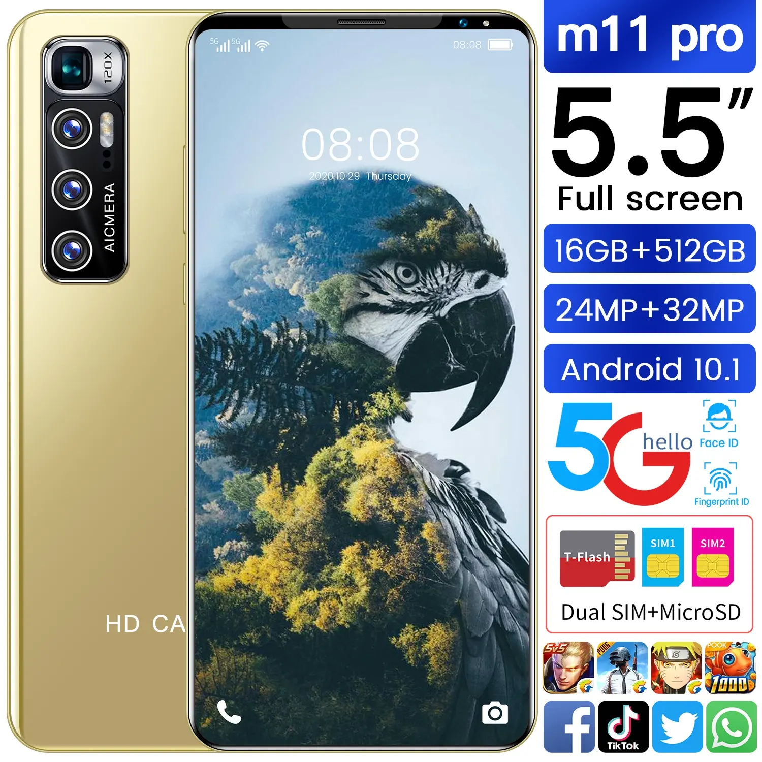 2021 China venta barato Amazon Hot New M11 Pro 5,5 pulgadas 5G Windows teléfono celular Deca Core Android 10,1 teléfono móvil