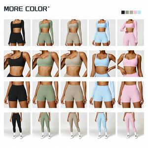 High Quality Sports Outfit Scrunch Leggings and <b>Bra</b> Long Sleeve Active Yoga Wear Workout Sportswear Gym Fitness Sets for Women - Product Image 3