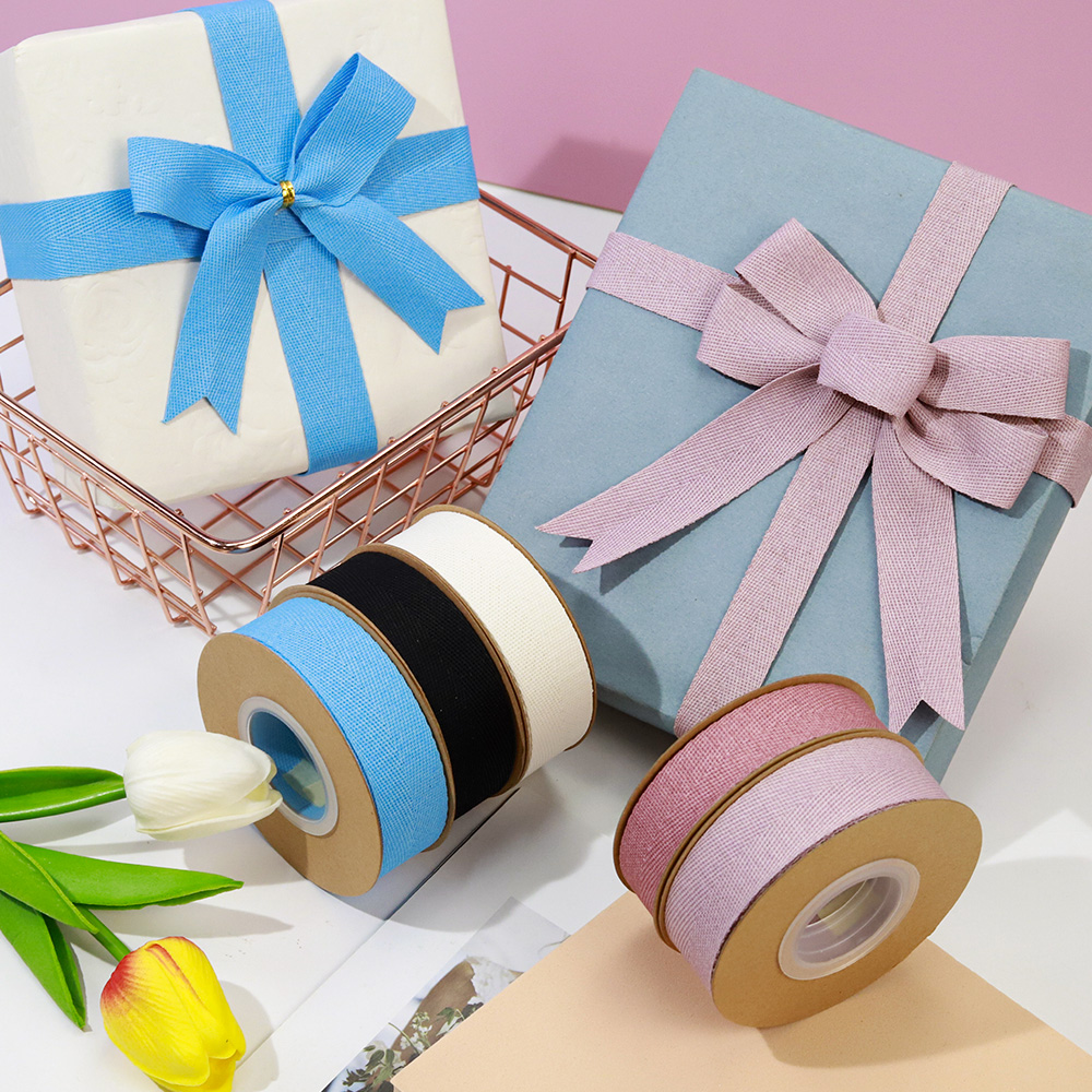 New Recycled Materials Custom Width Eco Friendly Paper Ribbon Decoration Logo Printed Gift Craft Herringbone Ribbon for Packing