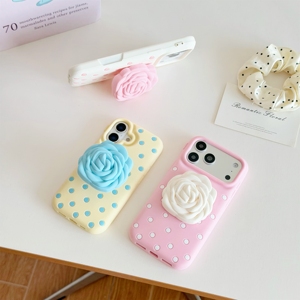 <span class=keywords><strong>Funda</strong></span> de silicona suave a prueba de golpes con soporte plegable de flor rosa 3D y puntos de polka para <span class=keywords><strong>iPhone</strong></span> 17 16 15 <span class=keywords><strong>14</strong></span> 13 Pro Max - Product Image 2