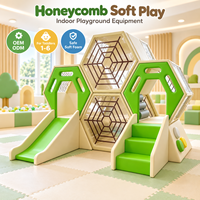 Ensemble de jeux souple Nid d'abeille Vert Jaune Beige, équipement de jeu intérieur pour enfants, pour ramper, grimper et glisser, idéal pour garderies et location événementielle