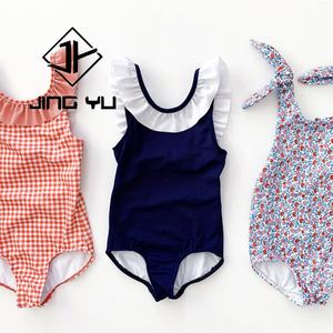 Traje de Baño Personalizado con Estampado de Playa, Bikini con Volantes para Niñas, OEM, Poliéster Reciclado, Traje de Baño de Una Pieza para Niños - Product Image 1