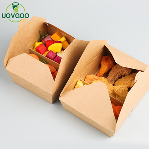 Caja de embalaje de alimentos para microondas de papel Kraft blanco biodegradable personalizado, juego de contenedores de almacenamiento de embalaje de comida rápida para llevar con tapas - Product Image 1