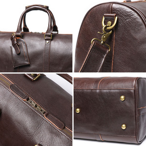 Sac de voyage en cuir imperméable personnalisé avec logo, sac de sport vintage 43L en cuir véritable Crazy Horse pour hommes - Product Image 3