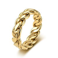 Bague tressée torsadée à trois brins pour femme en acier inoxydable, or et argent, style alliance éternité, finition polie, bijoux de mariage, vente en gros