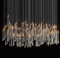 Lustre moderne en cristal, lustre en forme de goutte de pluie, luminaire suspendu pour duplex, salle à manger, éclairage suspendu LED, lustre pour escalier