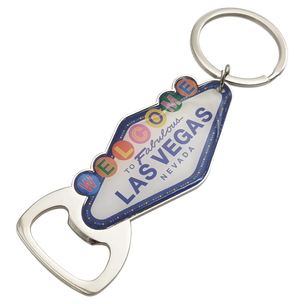 Giá bán buôn ban đầu 3D cá nhân trống Las Vegas lưu niệm du lịch Keychain kim loại mở chai AP in Logo thiết kế