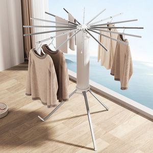 Séchoir à linge mural rétractable en aluminium avec crochets, <span class=keywords><strong>pliable</strong></span>, pour séchage de vêtements - Product Image 6