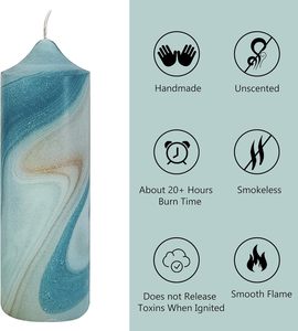Clocher en marbre bleu Bougies de pilier non parfumées coniques de 6 pouces à la main Grandes bougies pour la décoration de la maison de vacances Noël Halloween - Product Image 3