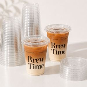 Vasos de Plástico PET Transparente Impresos Personalizados con Tapas Planas para Café Helado, Latte, Cold Brew, Café para Llevar, Fábrica de Envases para Bebidas - Product Image 3