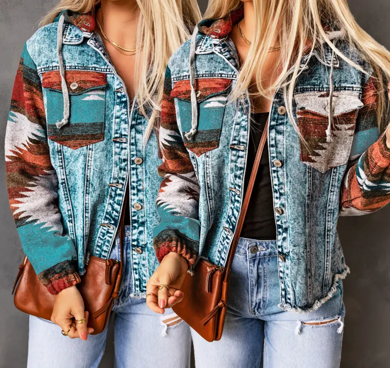 2023 New Oem Odm Custom Wholesale Western Clothing High Quality Multicolor Print Jeans Denim Jackets For Women