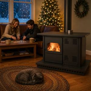 <span class=keywords><strong>Stufa</strong></span> a Pellet Compatta Fangran 80ZA 8kW, Caminetto Riscaldante Silenzioso con Vetro per Casa e Tenda fino a 80m² - Product Image 2