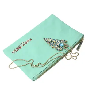 Logo Printing Personalized Custom Cyan Canvas Cosmetic Bag With Zipper Pouch Makeup Bag