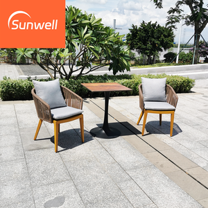 Boho Phong Cách Ngoài Trời Óc Chó Màu Gỗ Cuộc Trò Chuyện Sofa Bộ Ghế Nhôm Màu Gỗ Bảng Và Sợi Dây Thừng Ghế Đặt Cho Quán Cà Phê - Product Image 4