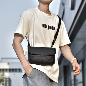 Diamond Pattern Pu Leather Rhombus Men's Mini Shoulder Crossbody Sling Bag for Men Small Messenger Satchel Bag with <b>Strap</b> - Product Image 5