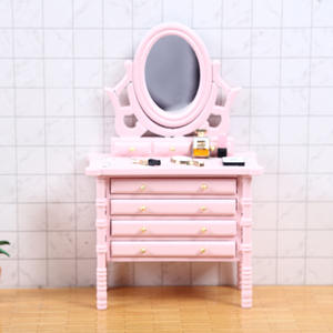 1:12 Mini muebles tocador de madera con cajón de espejo DIY casa de muñecas de bolsillo juguete para casa de muñecas artesanías decorativas - Product Image 5