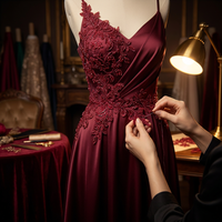 Applique en dentelle brodée perlée pour robe de mariée, rouge, 100 % polyester, patch en dentelle pour robe de soirée, accessoires de vêtements haut de gamme