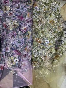 Dot chéo kẻ sọc phong cách in hoa hồng thêu hạt sequined Ren Vải căng váy cưới thêu lót - Product Image 5