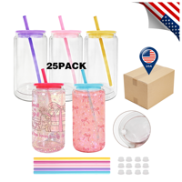 Verre à double paroi de 16 oz pour sublimation, type globe à neige, avec couvercle coloré, pour DIY, en stock entrepôt USA