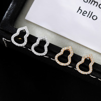 Boucles d'oreilles clous en argent S925 avec zircon, motif gourde ajouré, dorées, bijoux de luxe légers pour femmes, vente en gros